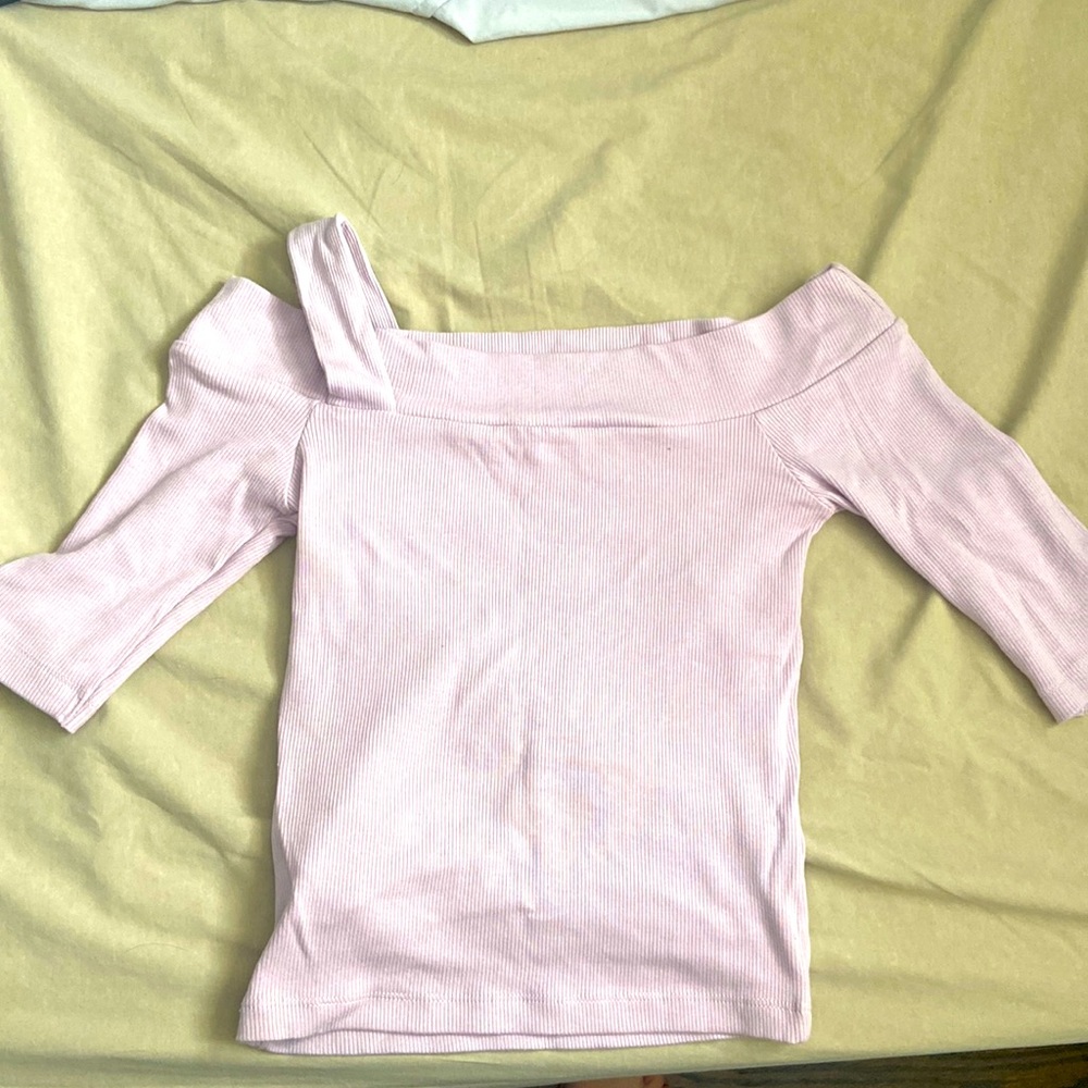 Purple off shoulder crop top, medium sleeve